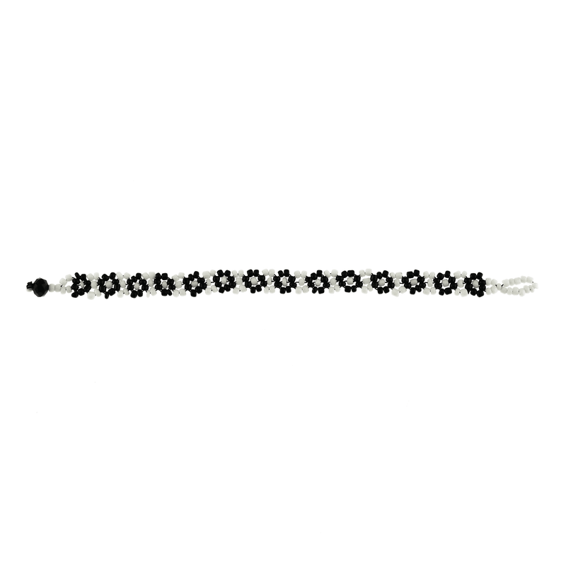 Beaded Chain Bracelet in Black and White Flower - Josephine Alexander Collective