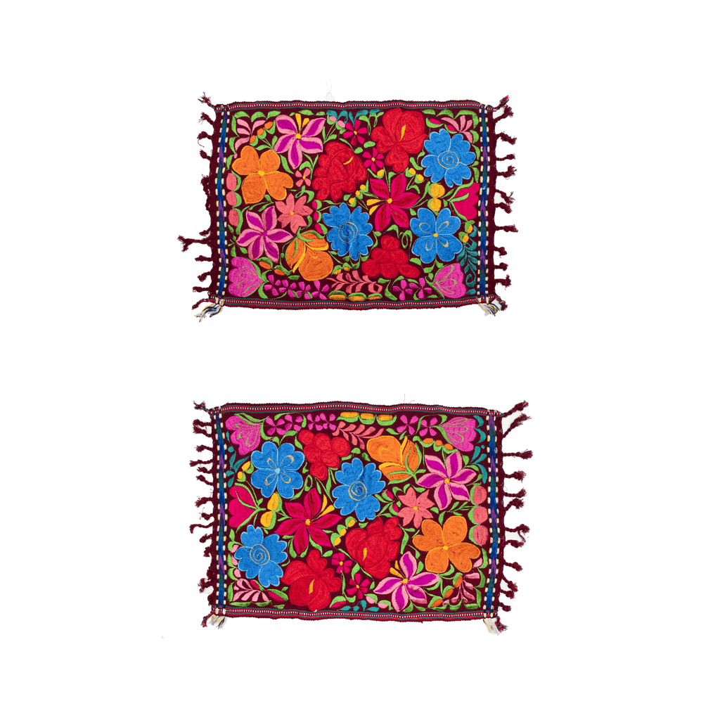 Embroidered Placemats - Set of 2 - Burgundy - Josephine Alexander Collective
