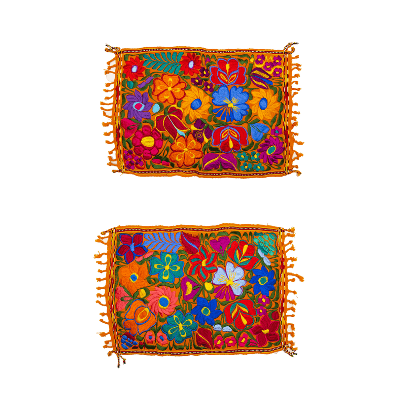Embroidered Placemats - Set of 2 - Orange - Josephine Alexander Collective