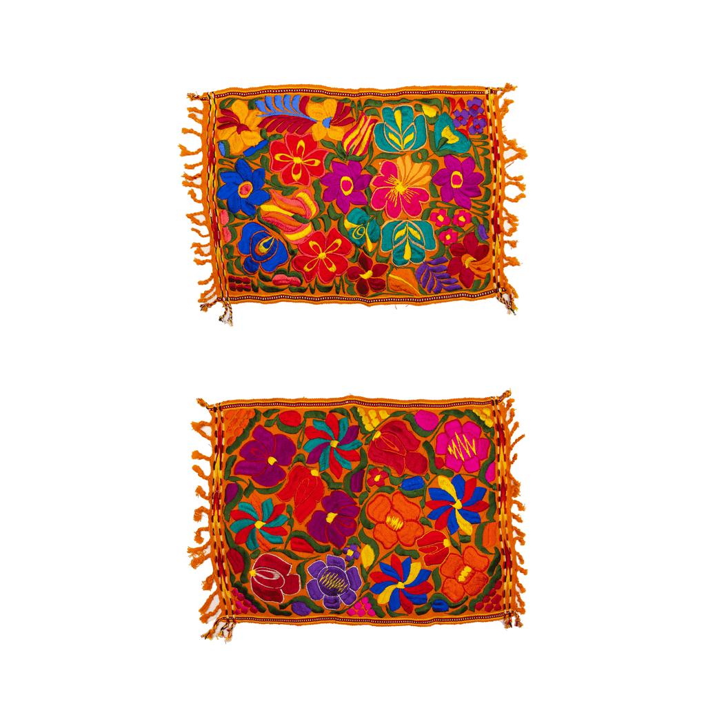 Embroidered Placemats - Set of 2 - Orange #2 - Josephine Alexander Collective