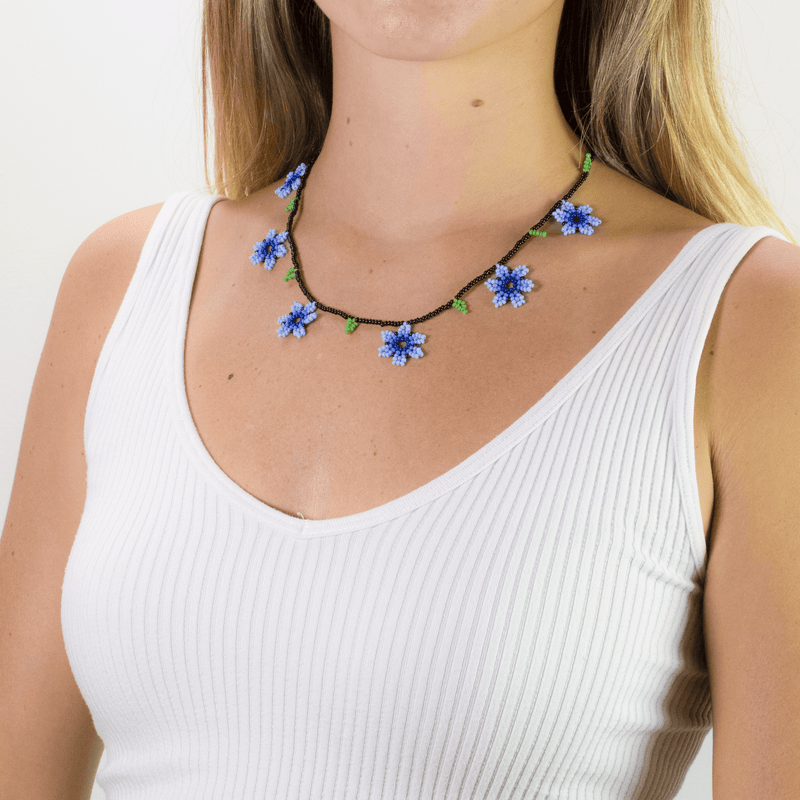 7 Flower Necklace in Blue - Josephine Alexander Collective