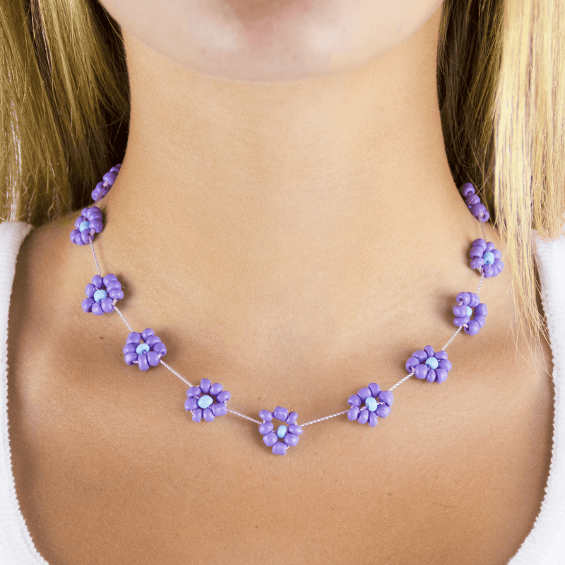 Large Daisy Chain Necklace Lavender and Blue - Josephine Alexander Collective