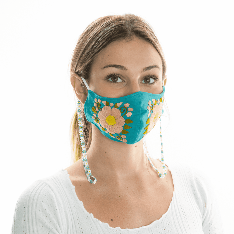 Flower Mask Chain - White and Turquoise - Josephine Alexander Collective