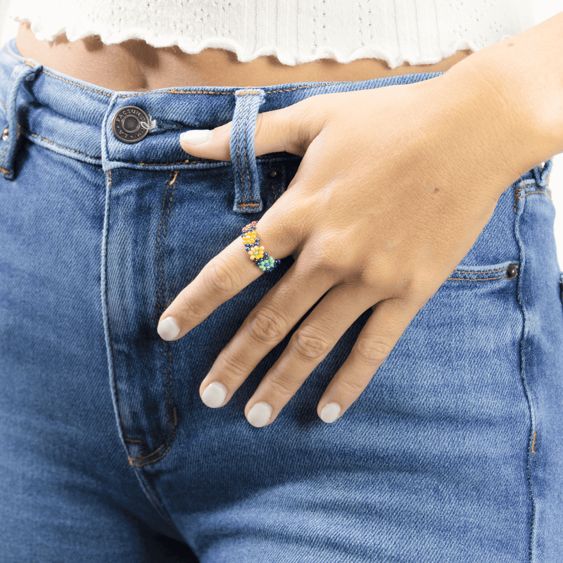 Flower Chain Ring in Iridescent Rainbow - Josephine Alexander Collective