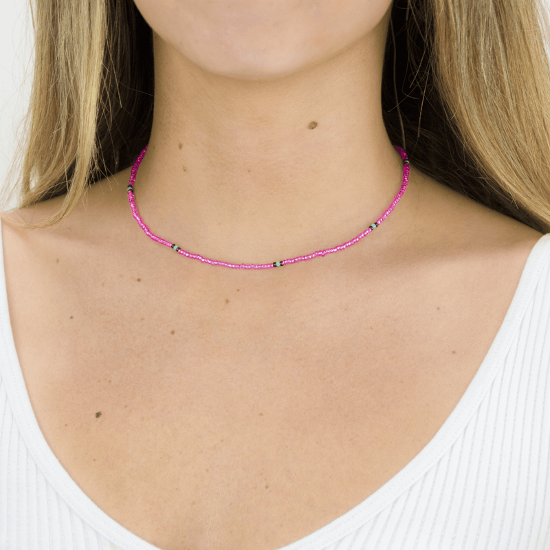 Short Beaded Necklace - Iridescent Pink - Josephine Alexander Collective