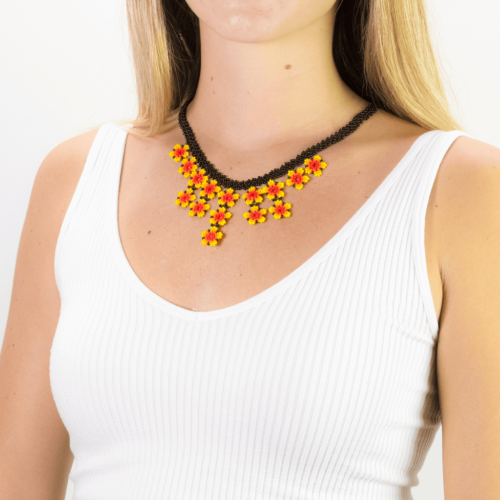 Flower Tile Necklace in Yellow and Orange - Josephine Alexander Collective