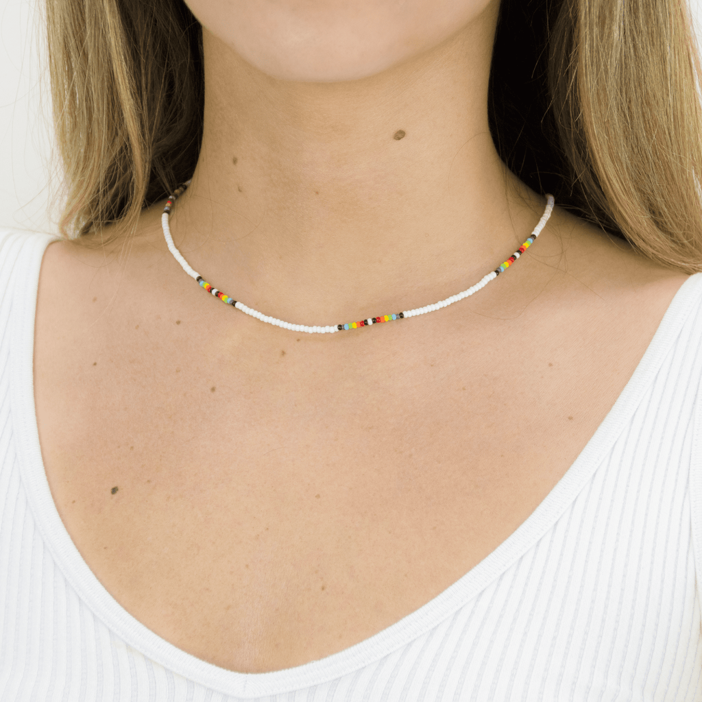 Short Beaded Necklace- White Rainbow - Josephine Alexander Collective