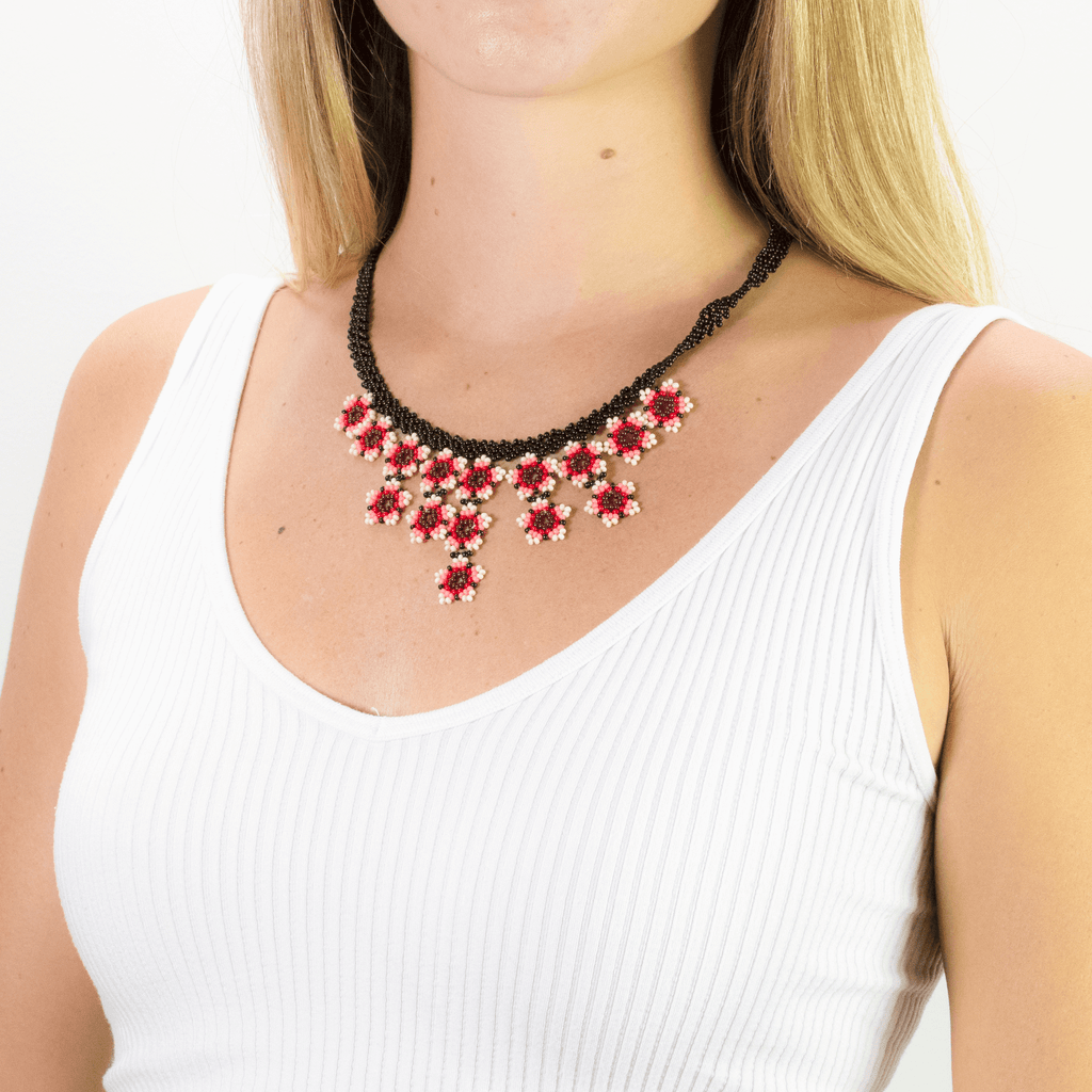 Flower Tile Necklace in Burgundy - Josephine Alexander Collective