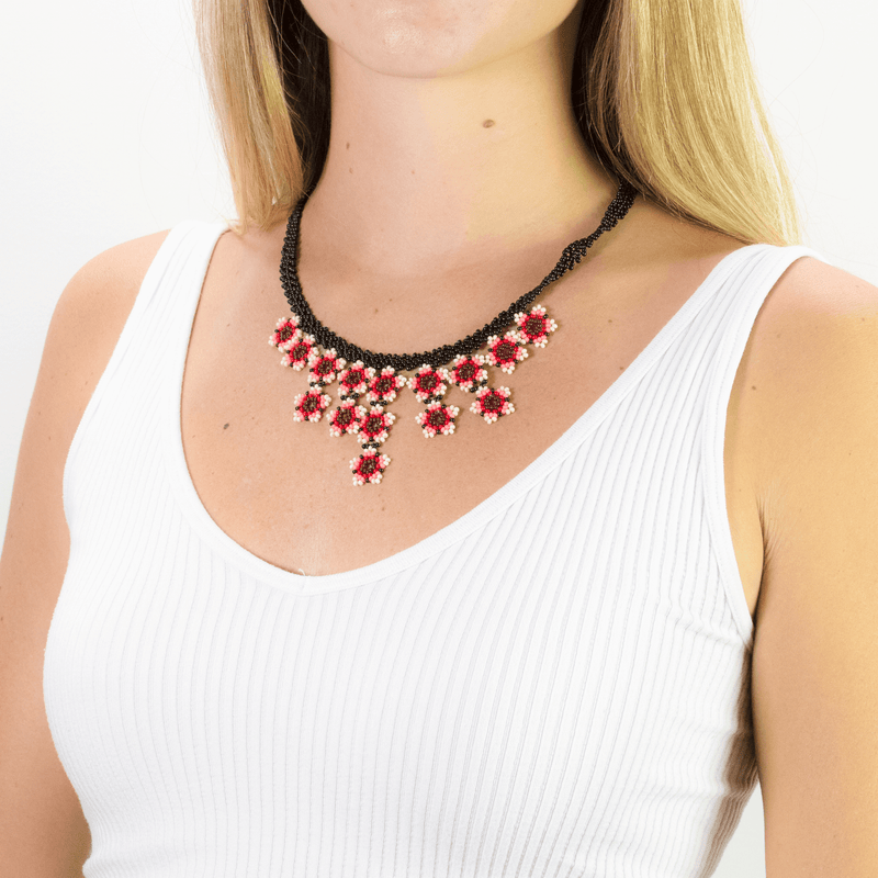Flower Tile Necklace in Burgundy - Josephine Alexander Collective
