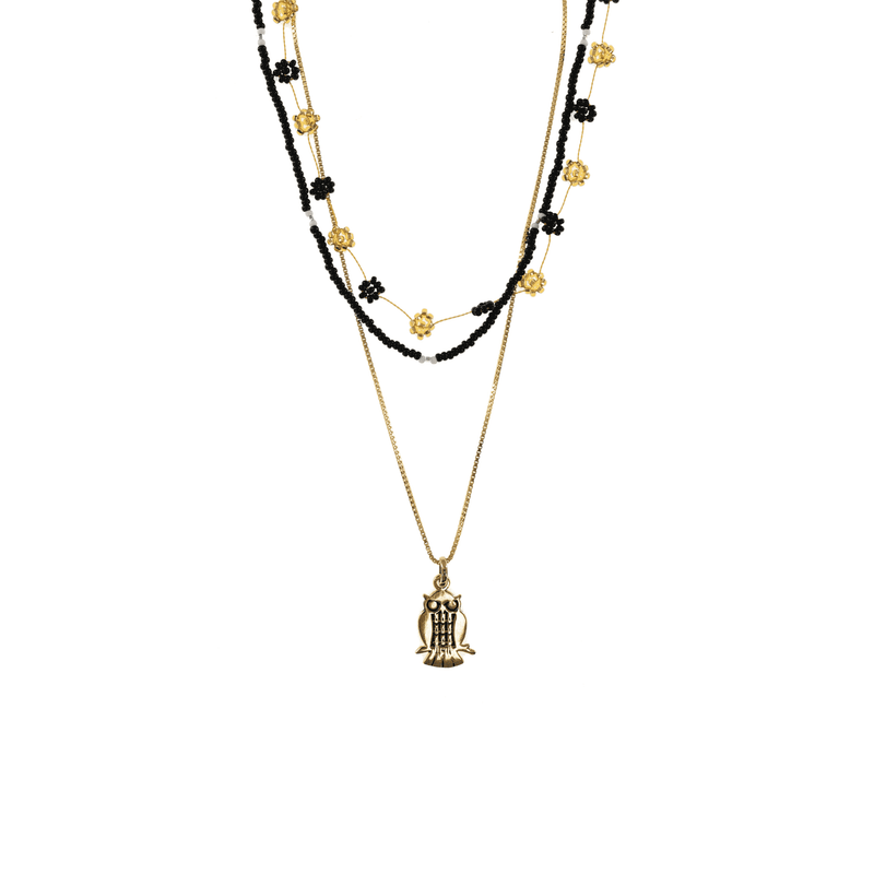 Gold and Black Owl Necklace Stack - Josephine Alexander Collective