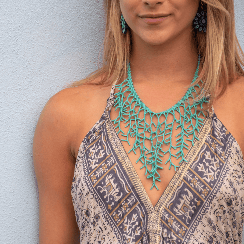 Beaded Ocean Necklace in Teal - Josephine Alexander Collective