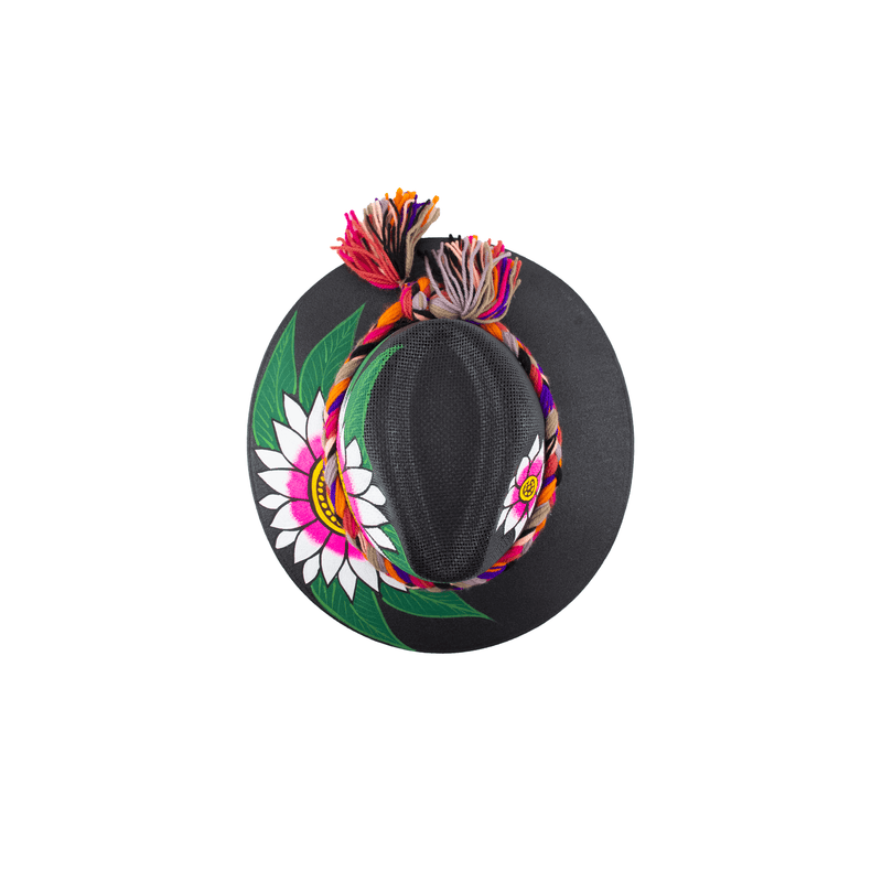 Carmen Hand- Painted Hat - Black with White/Hot Pink Sunflower - Josephine Alexander Collective