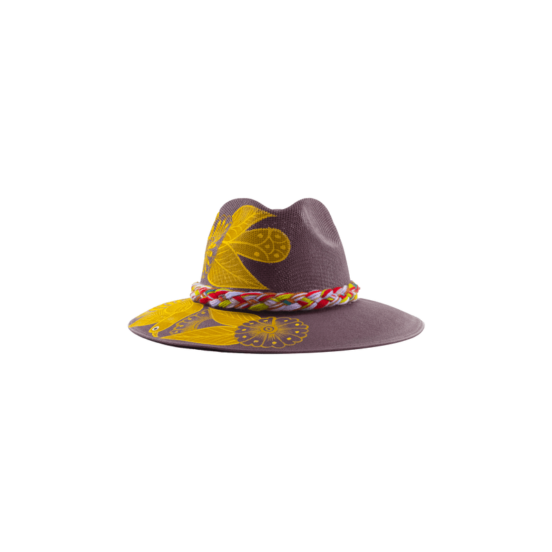 Carmen Hand-painted Hat - Plum and Yellow Birds - Josephine Alexander Collective