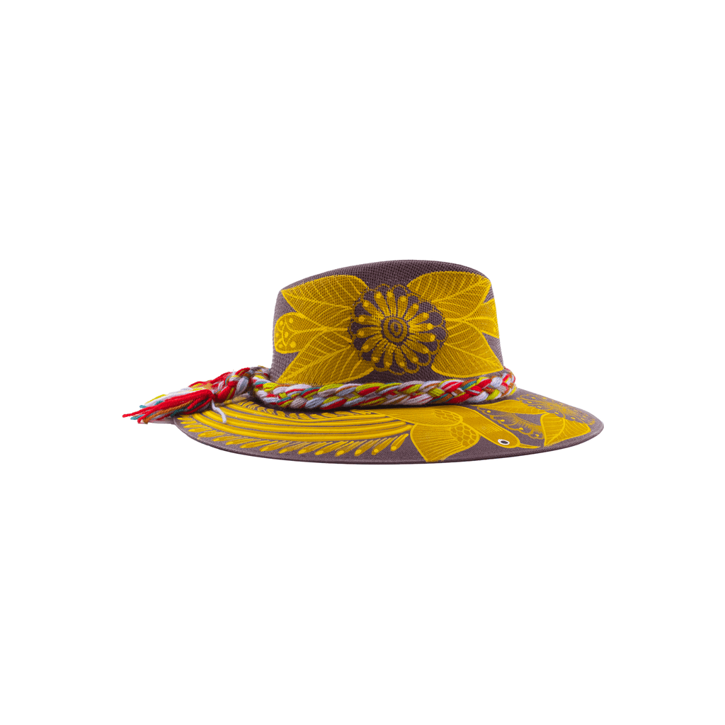 Carmen Hand-painted Hat - Plum and Yellow Birds - Josephine Alexander Collective