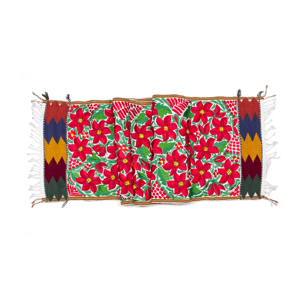 Long Embroidered Table Runner in Poinsettias - White #2 - Josephine Alexander Collective