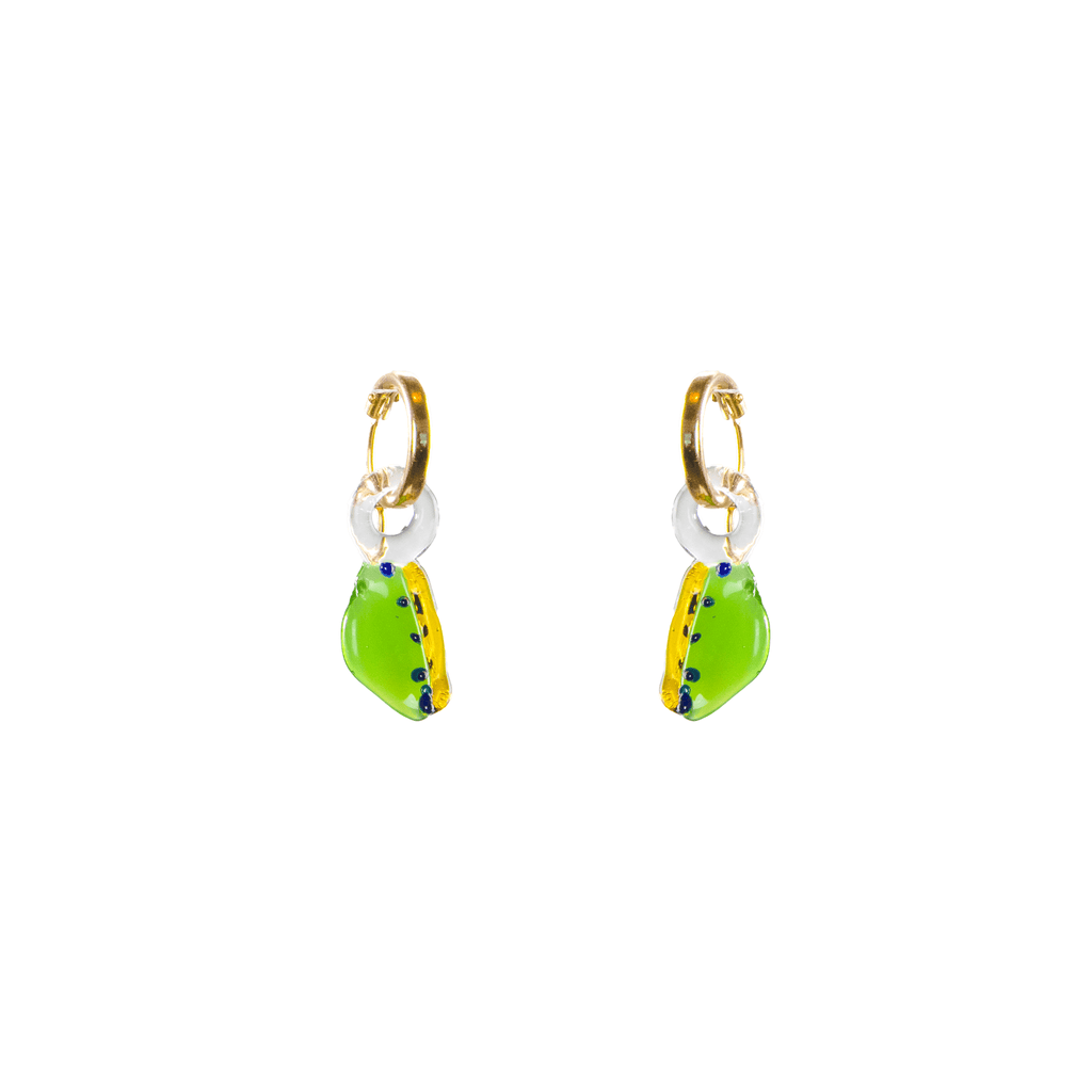 Blown Glass and Gold Hoops - Cactus Leaf - Josephine Alexander Collective