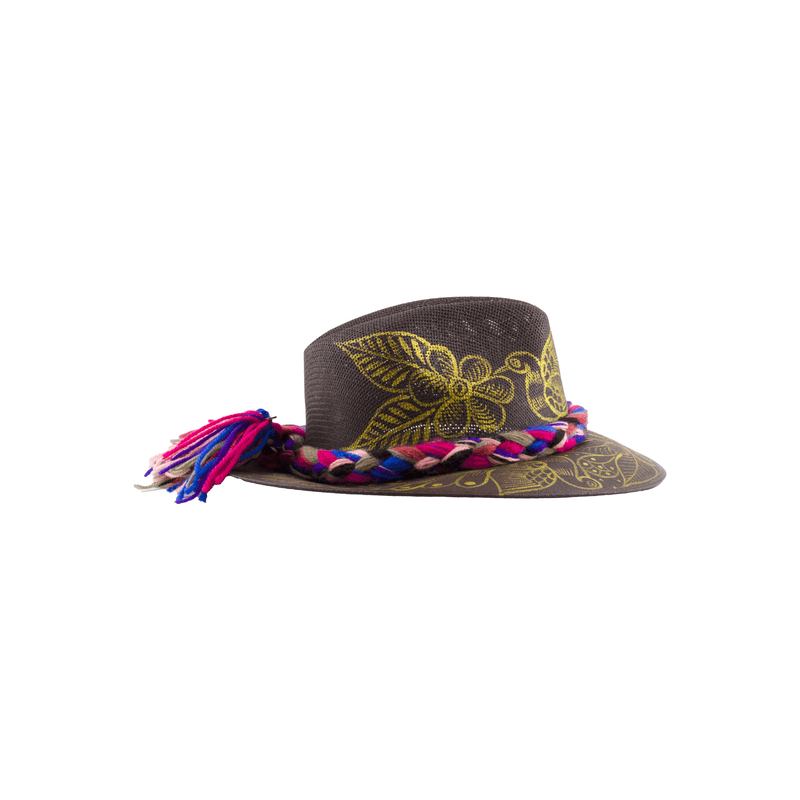 Carmen Hand- Painted Hat -  Brown and Gold Design - Josephine Alexander Collective