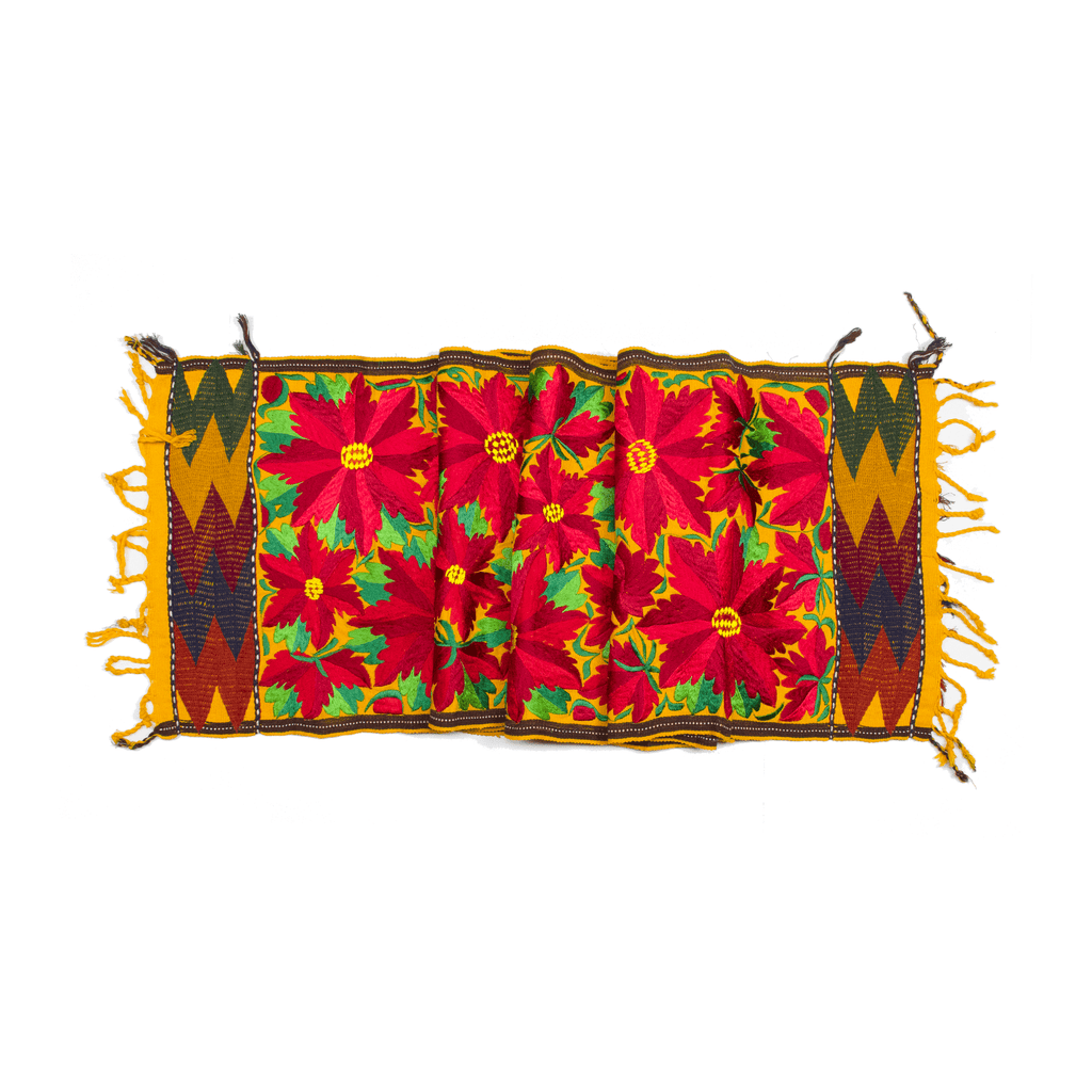 Long Embroidered Table Runner in Poinsettias - Yellow - Josephine Alexander Collective