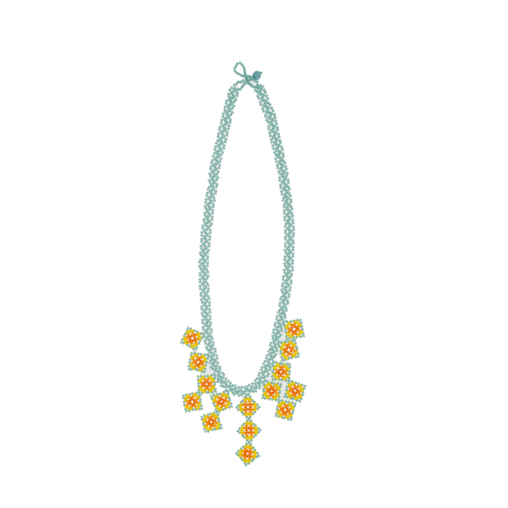 Beaded Tile Necklace in Turquoise and Yellow - Josephine Alexander Collective