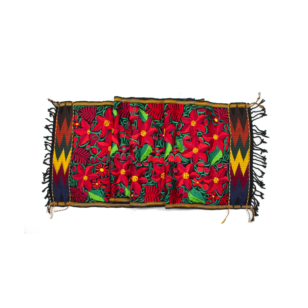 Long Embroidered Table Runner in Poinsettias - Black #2 - Josephine Alexander Collective