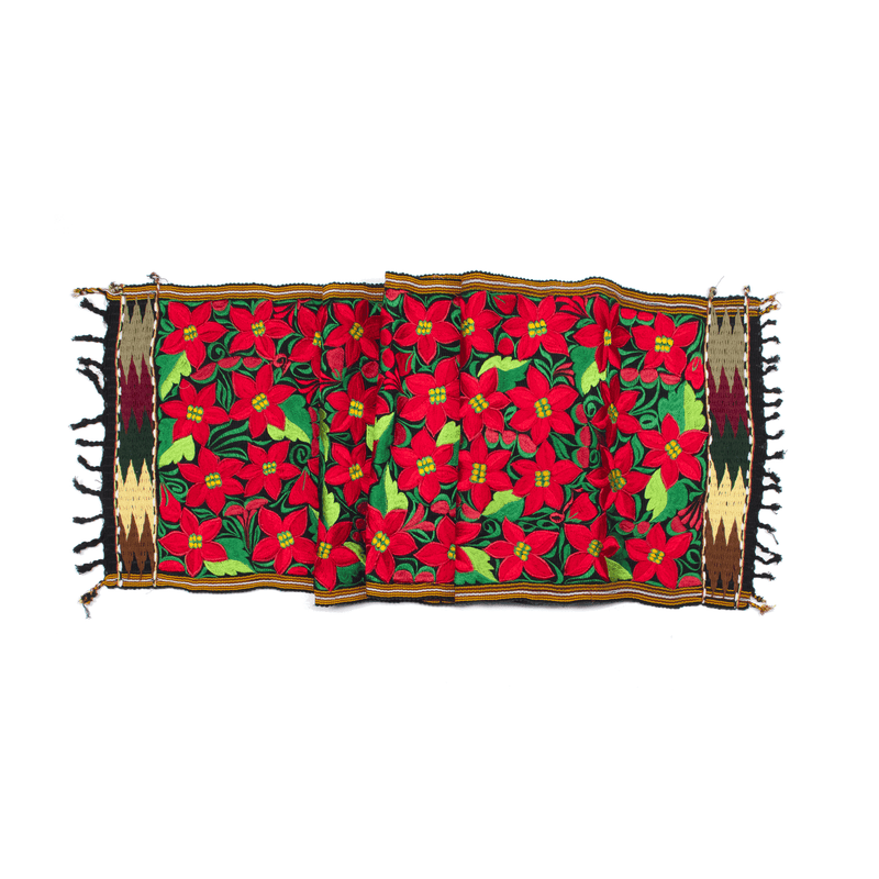 Long Embroidered Table Runner in Poinsettias - Black #1 - Josephine Alexander Collective
