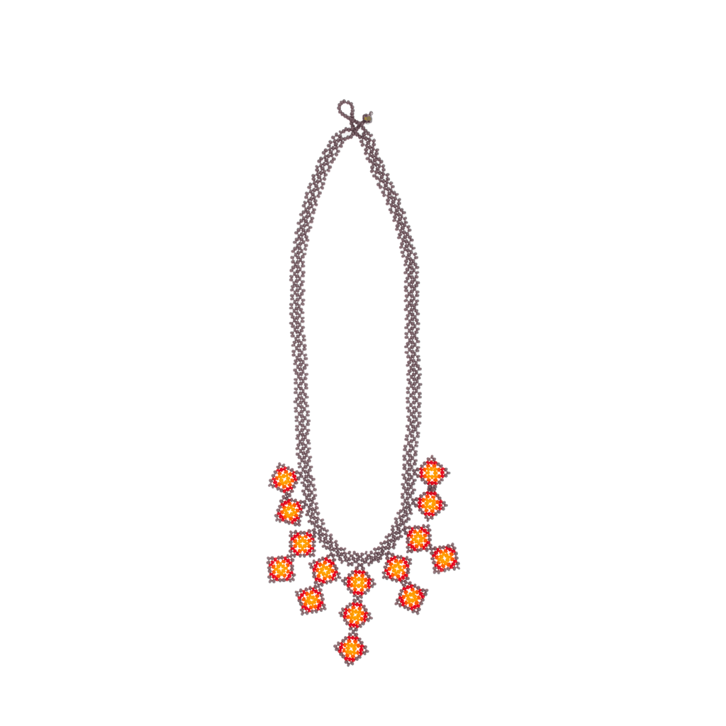 Beaded Tile Necklace in Lilac and Orange - Josephine Alexander Collective