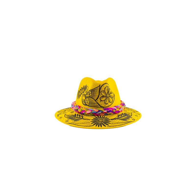 Carmen Hand- Painted Hat -  Yellow and Black Bird - Josephine Alexander Collective