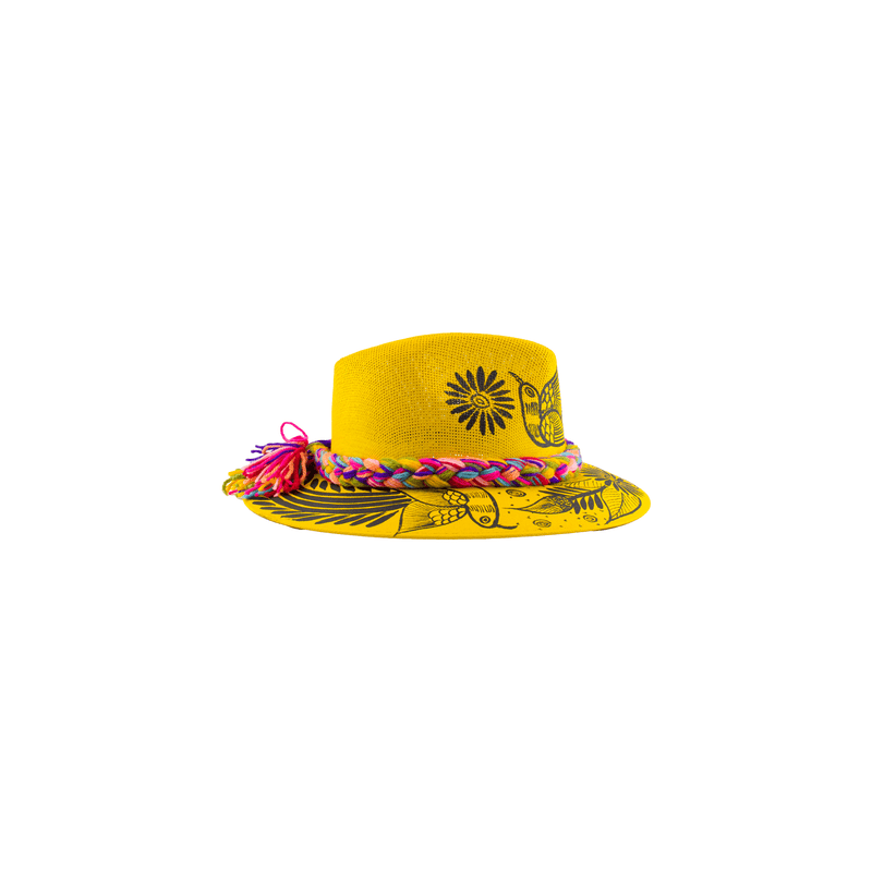 Carmen Hand- Painted Hat -  Yellow and Black Bird - Josephine Alexander Collective