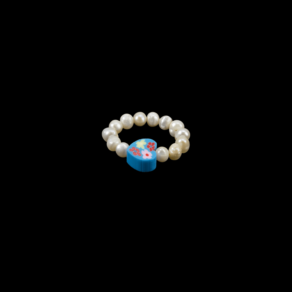 Charm Ring - Pearl + Blue Heart - Josephine Alexander Collective