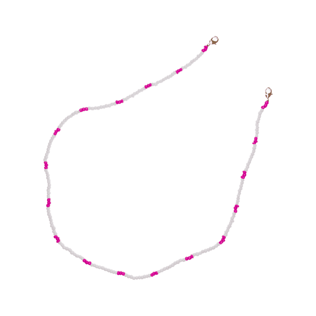 Seed Bead Mask - White and Pink - Josephine Alexander Collective