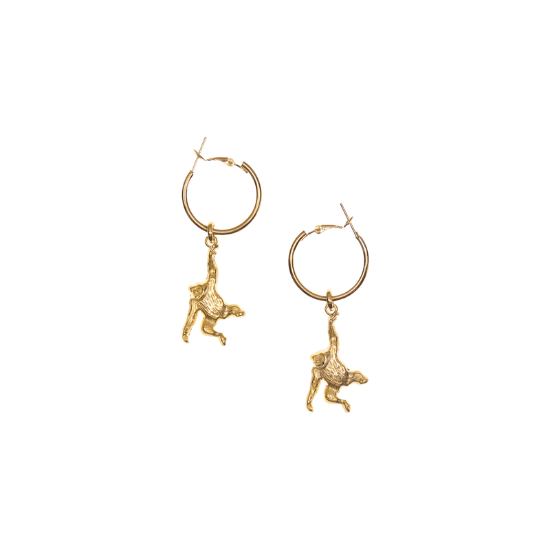 Gold Hoop Earrings - Monkey - Josephine Alexander Collective