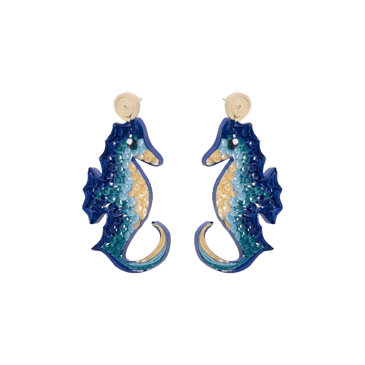 Bahama Blue Seahorse Quilled Earrings - Josephine Alexander Collective