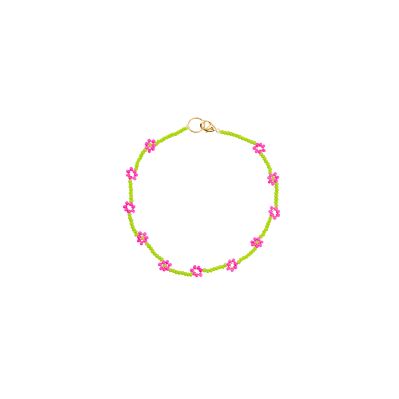 Beaded Daisy Bracelet in Neon Green and Pink - Josephine Alexander Collective
