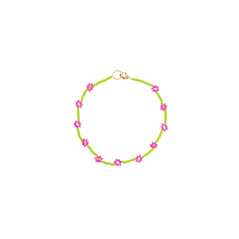 Beaded Daisy Bracelet in Neon Green and Pink - Josephine Alexander Collective