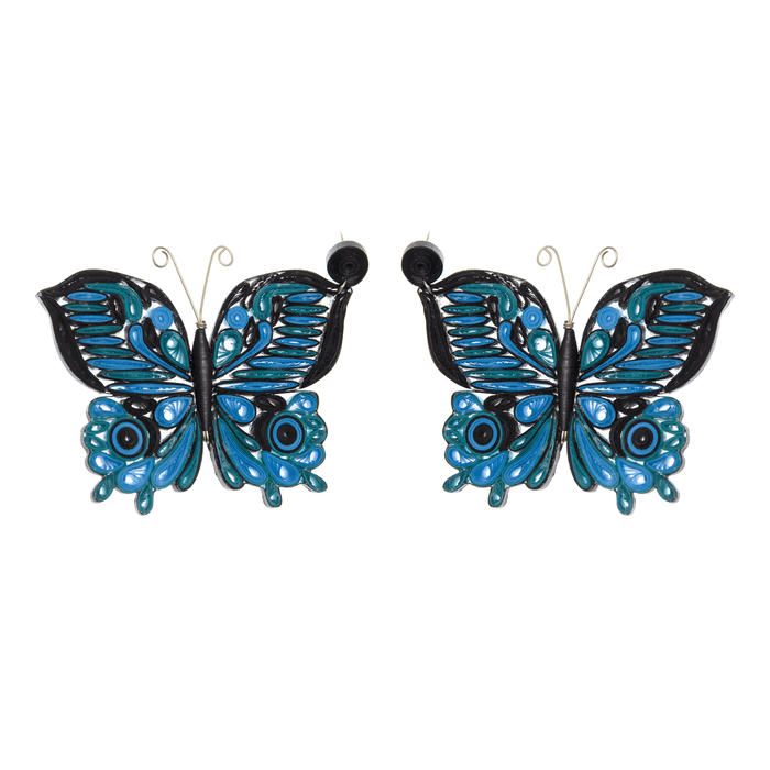 Royal Blue Butterfly Quilled Earrings - Josephine Alexander Collective