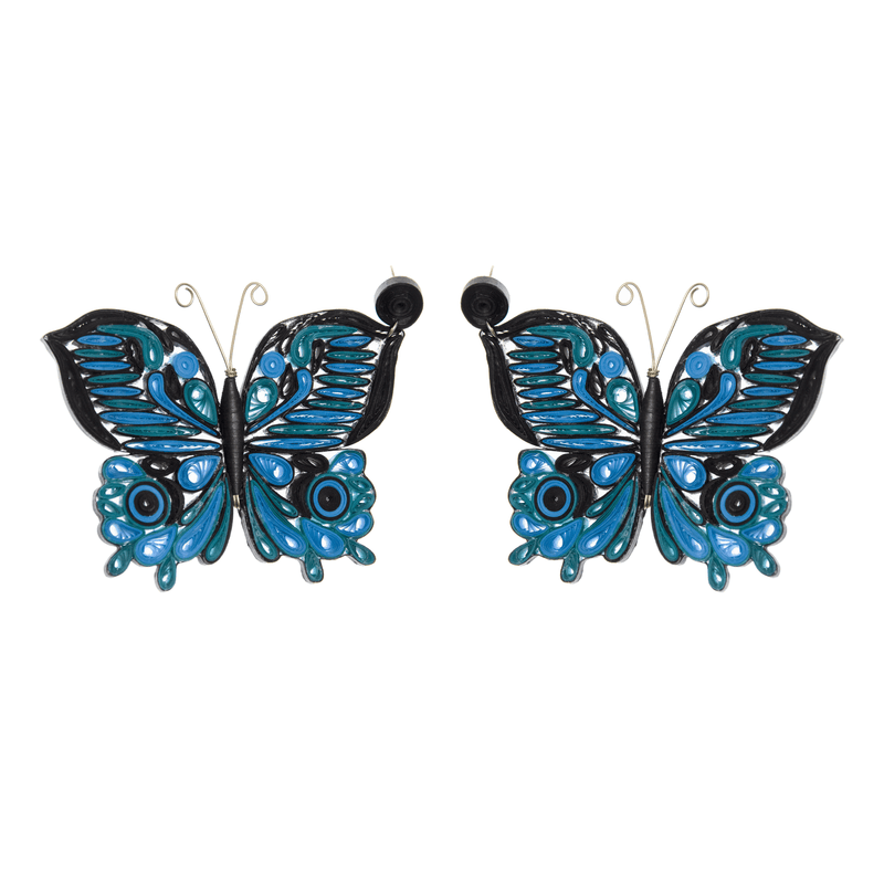 Royal Blue Butterfly Quilled Earrings - Josephine Alexander Collective