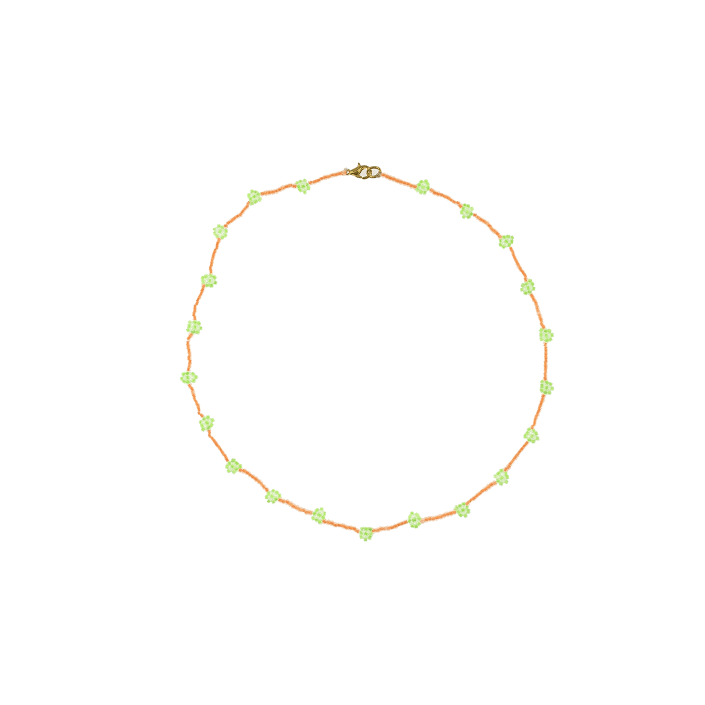 Beaded Daisy Necklace in Neon Orange and Green - Josephine Alexander Collective