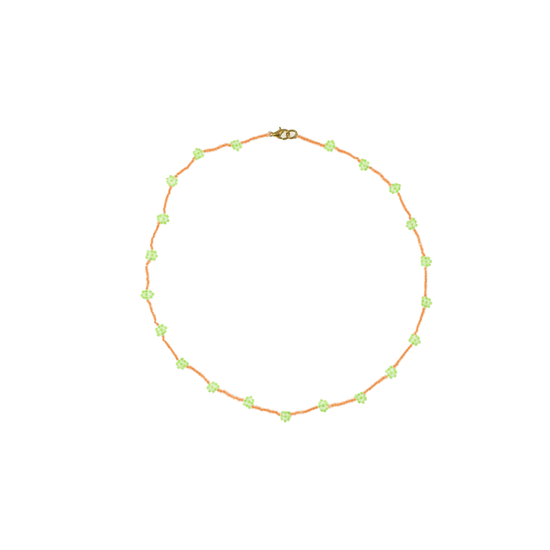 Beaded Daisy Necklace in Neon Orange and Green - Josephine Alexander Collective