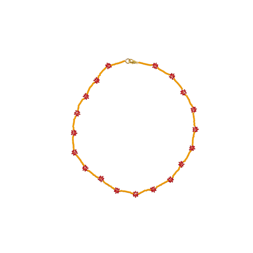 Beaded Daisy Necklace in Orange and Red - Josephine Alexander Collective