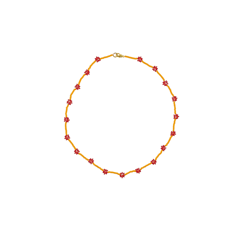 Beaded Daisy Necklace in Orange and Red - Josephine Alexander Collective