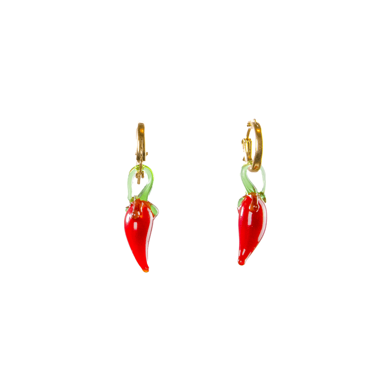 Blown Glass and Gold Hoops - Red Chili Pepper - Josephine Alexander Collective