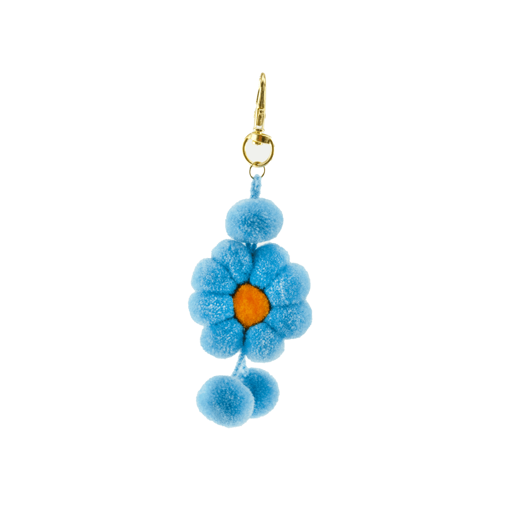 Flower Pom Key Chain - Blue - Josephine Alexander Collective