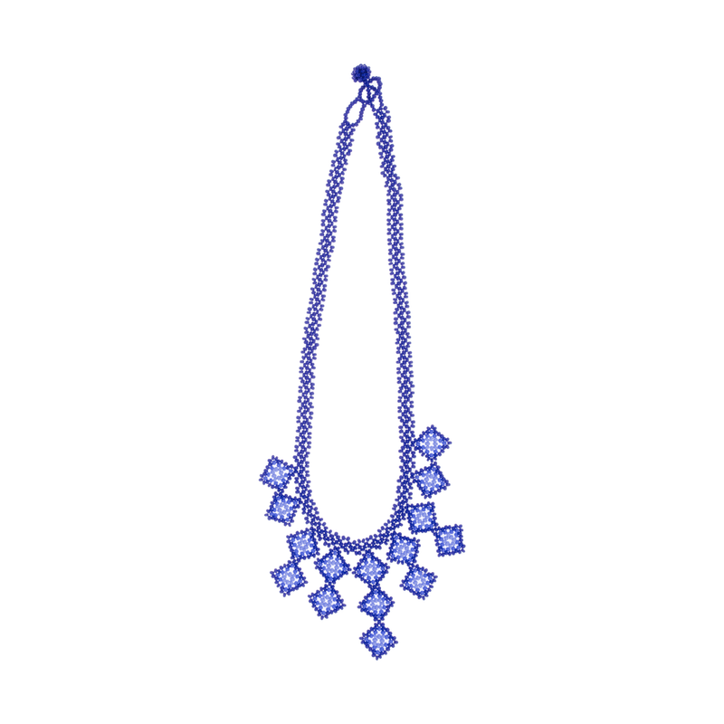 Beaded Tile Necklace in Blue - Josephine Alexander Collective
