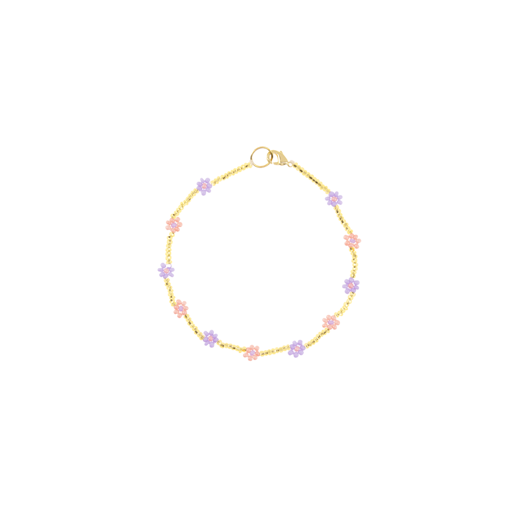 Beaded Daisy Bracelet in Gold, Pink, and Purple - Josephine Alexander Collective