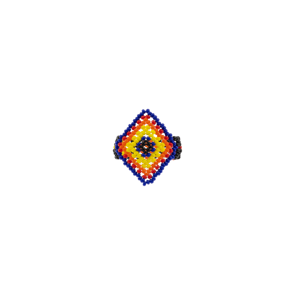 Beaded Diamond Ring in Royal Blue, Red, Orange, Yellow and Black - Josephine Alexander Collective