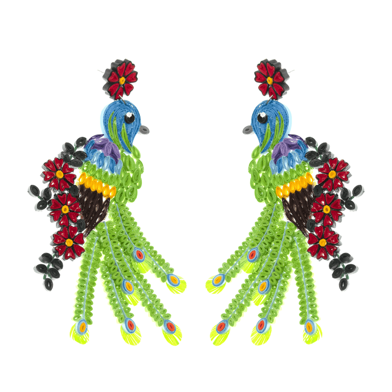 Royal Peacock Quilled Earrings - Josephine Alexander Collective