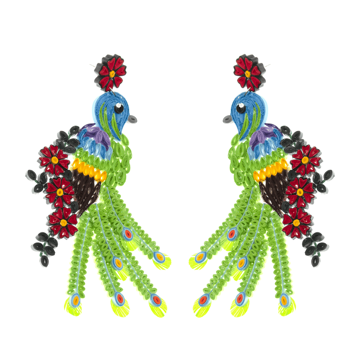 Royal Peacock Quilled Earrings - Josephine Alexander Collective