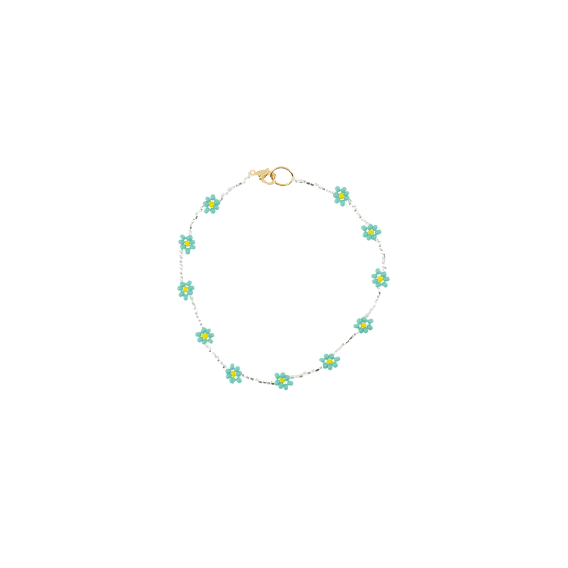 Beaded Daisy Bracelet in Clear and Turquoise - Josephine Alexander Collective
