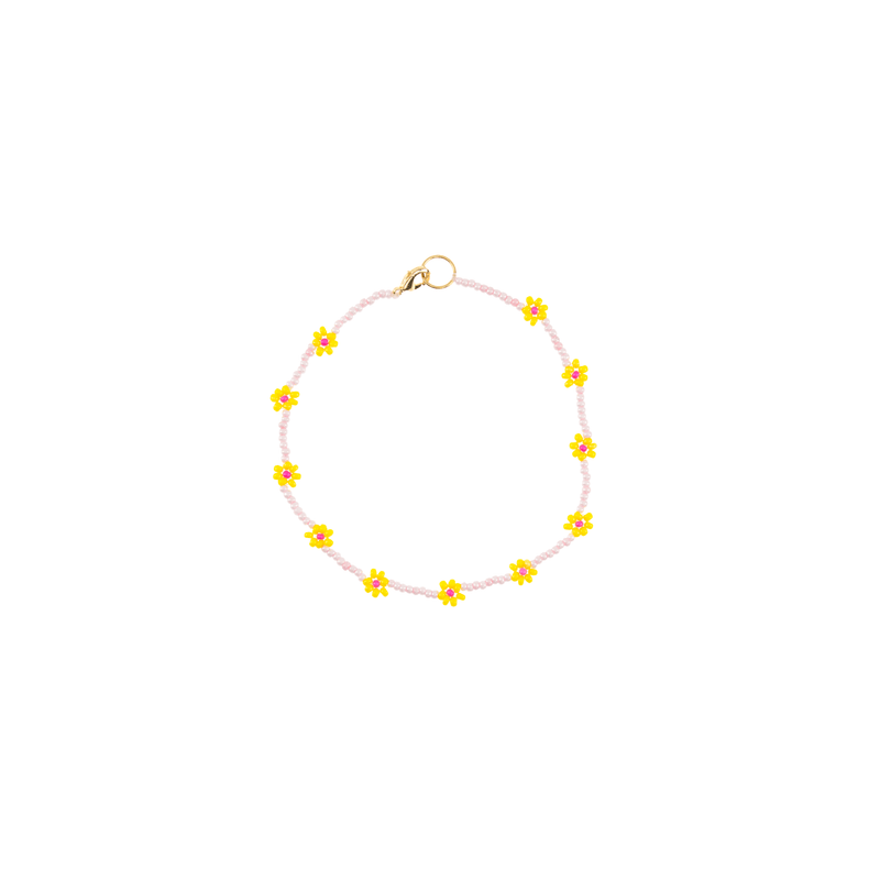 Beaded Daisy Bracelet in Pink and Yellow - Josephine Alexander Collective