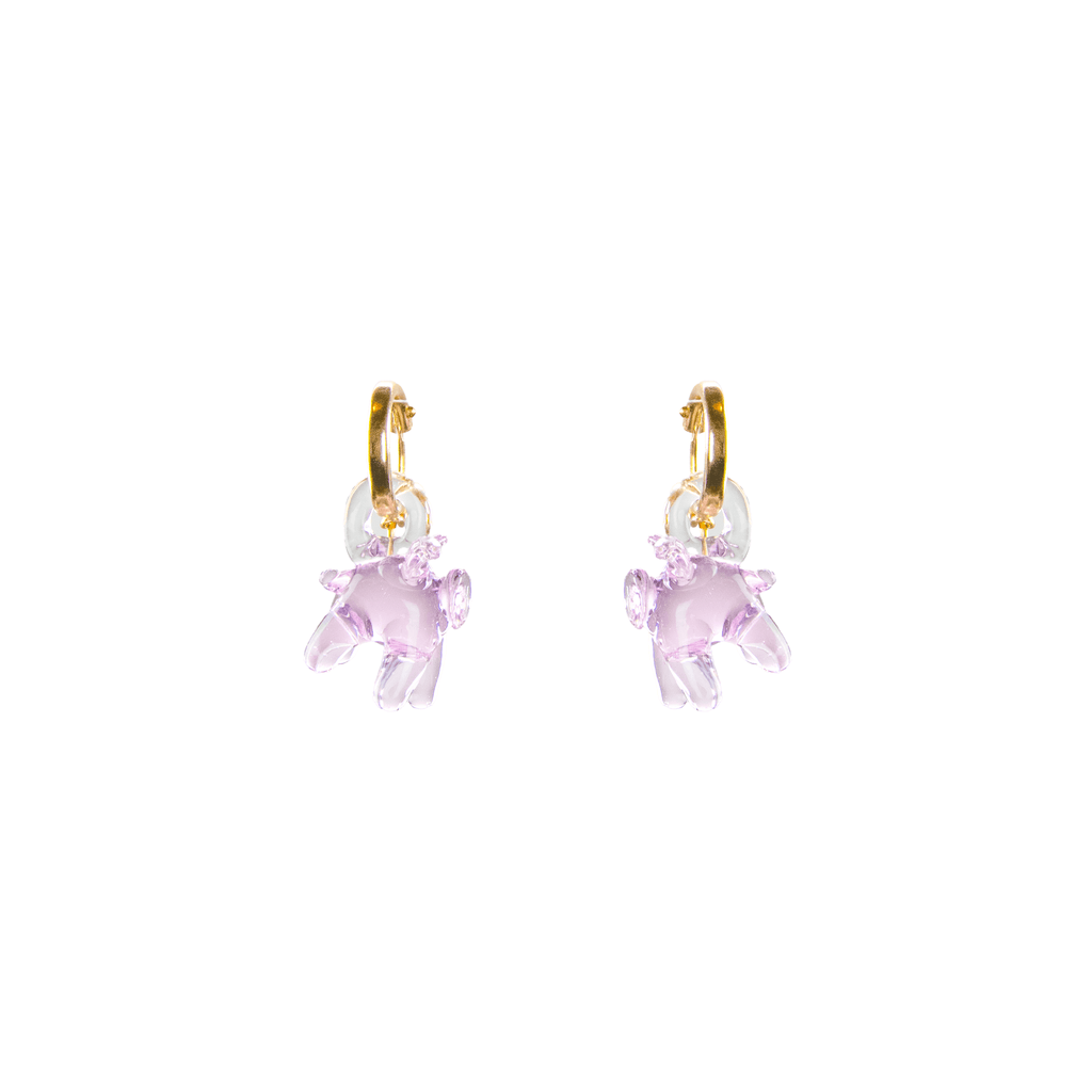Blown Glass and Gold Hoops - Pig - Josephine Alexander Collective